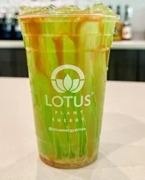 Colorful Lotus energy drink with vibrant swirls