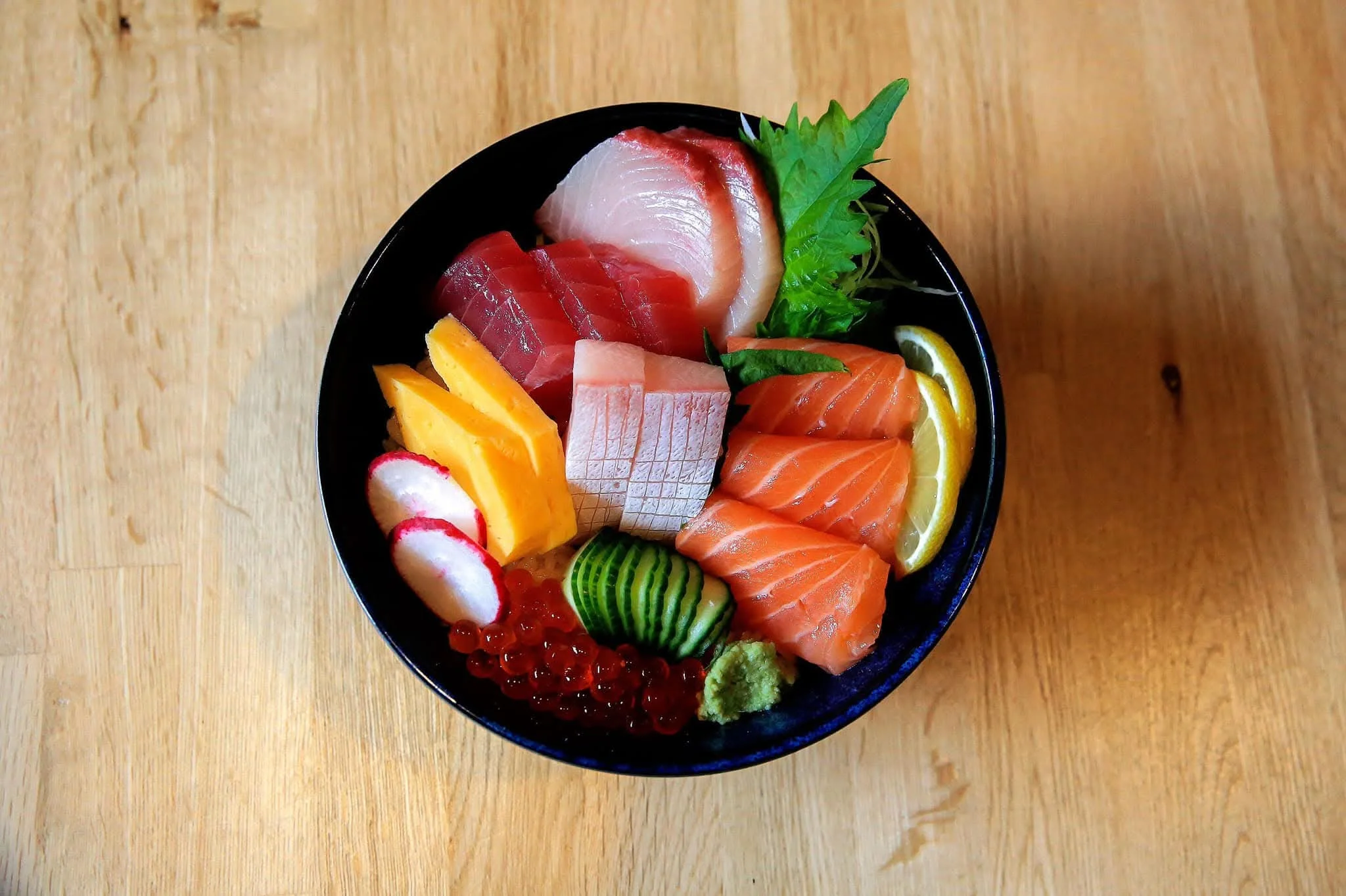 Japanese sashimi bowl with assorted fresh fish
