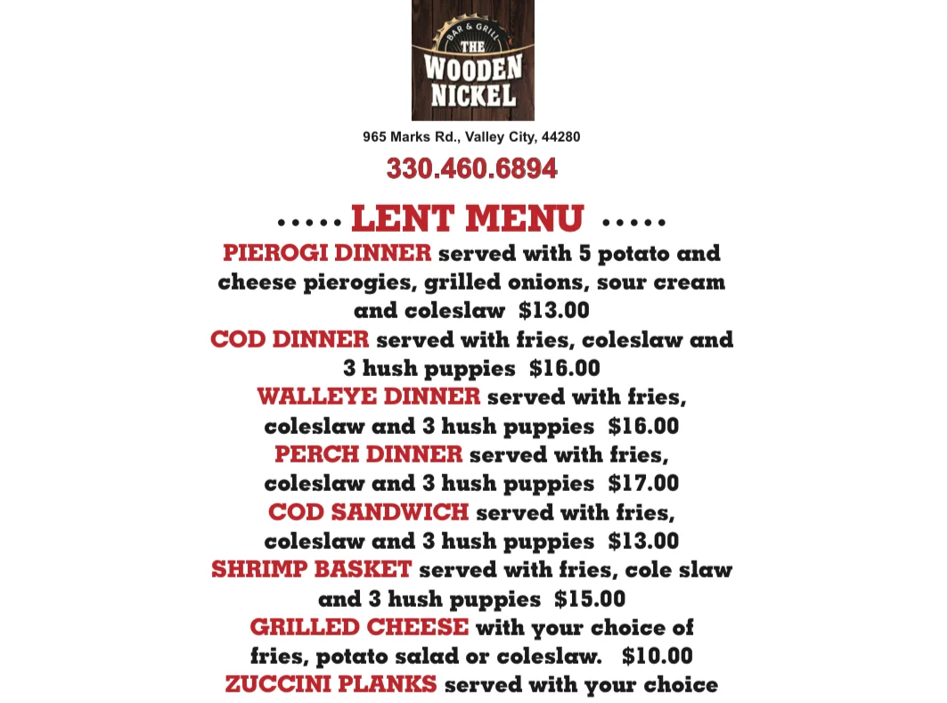 Lent menu featuring traditional pierogi dinner at a cozy restaurant