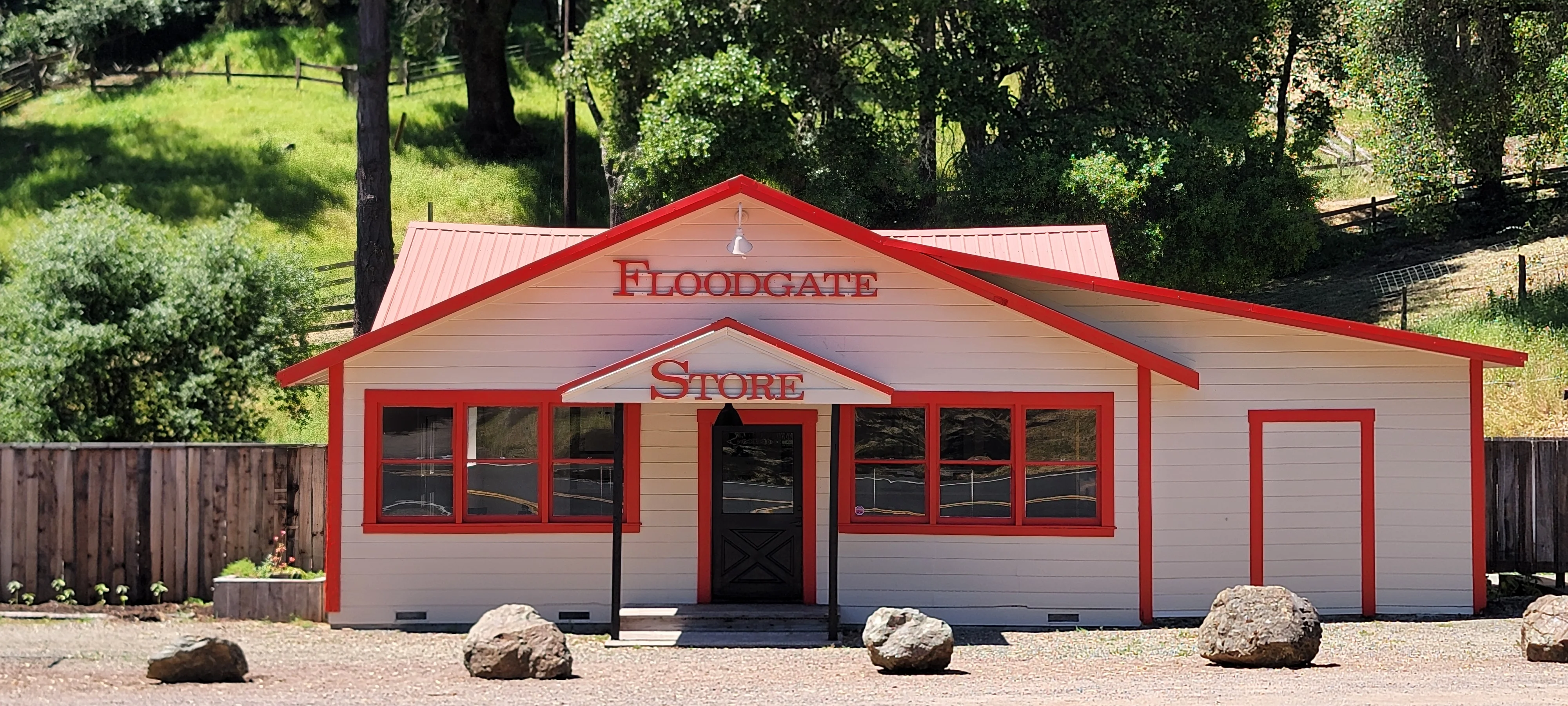 Charming storefront of Floodgate Store in a scenic setting