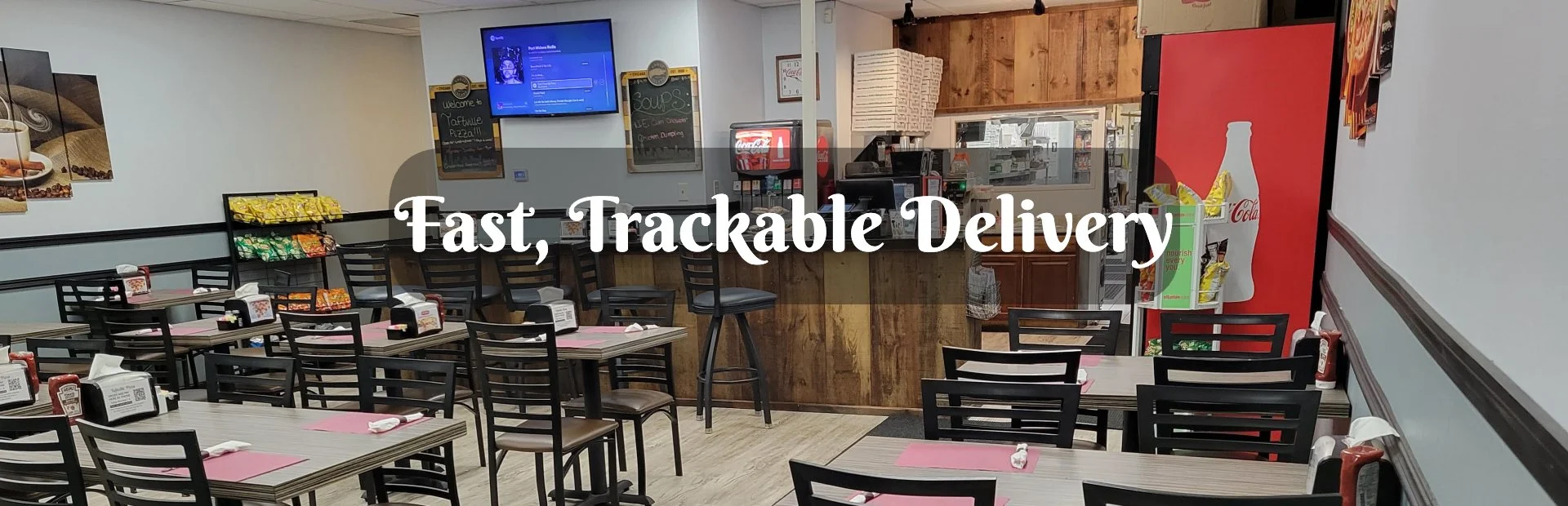 Cozy restaurant interior with fast delivery service