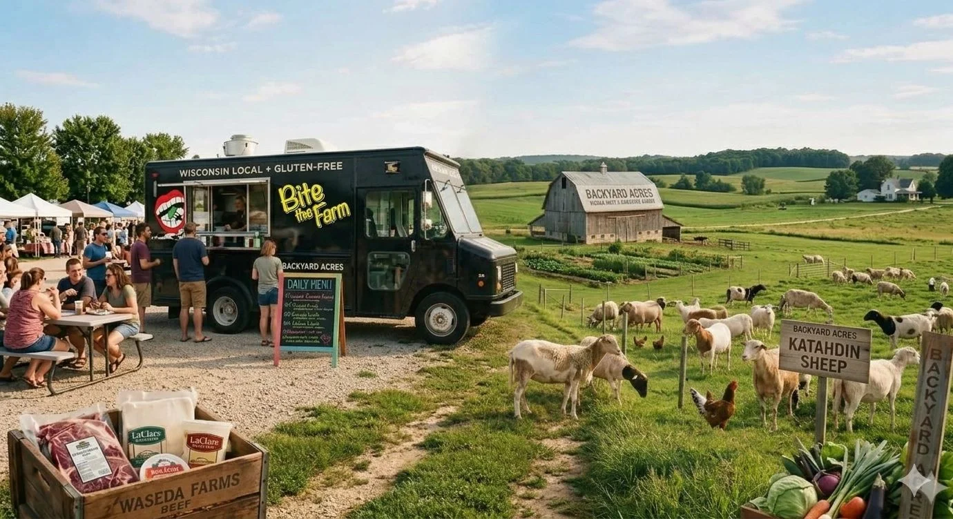 Food truck serving local Wisconsin cuisine at a farm market