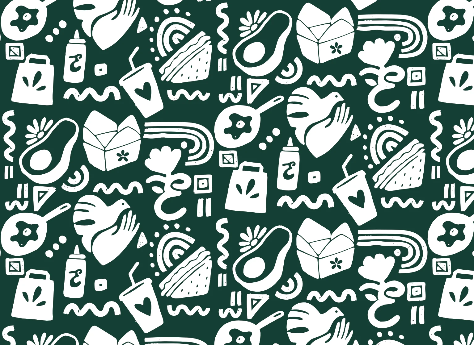 Colorful food-themed pattern with avocados and drinks