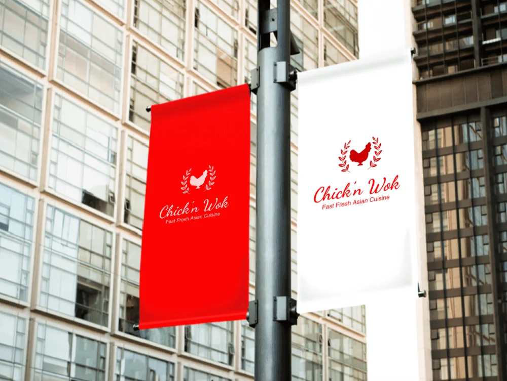 Chick'n Wok restaurant banners showcasing Asian cuisine
