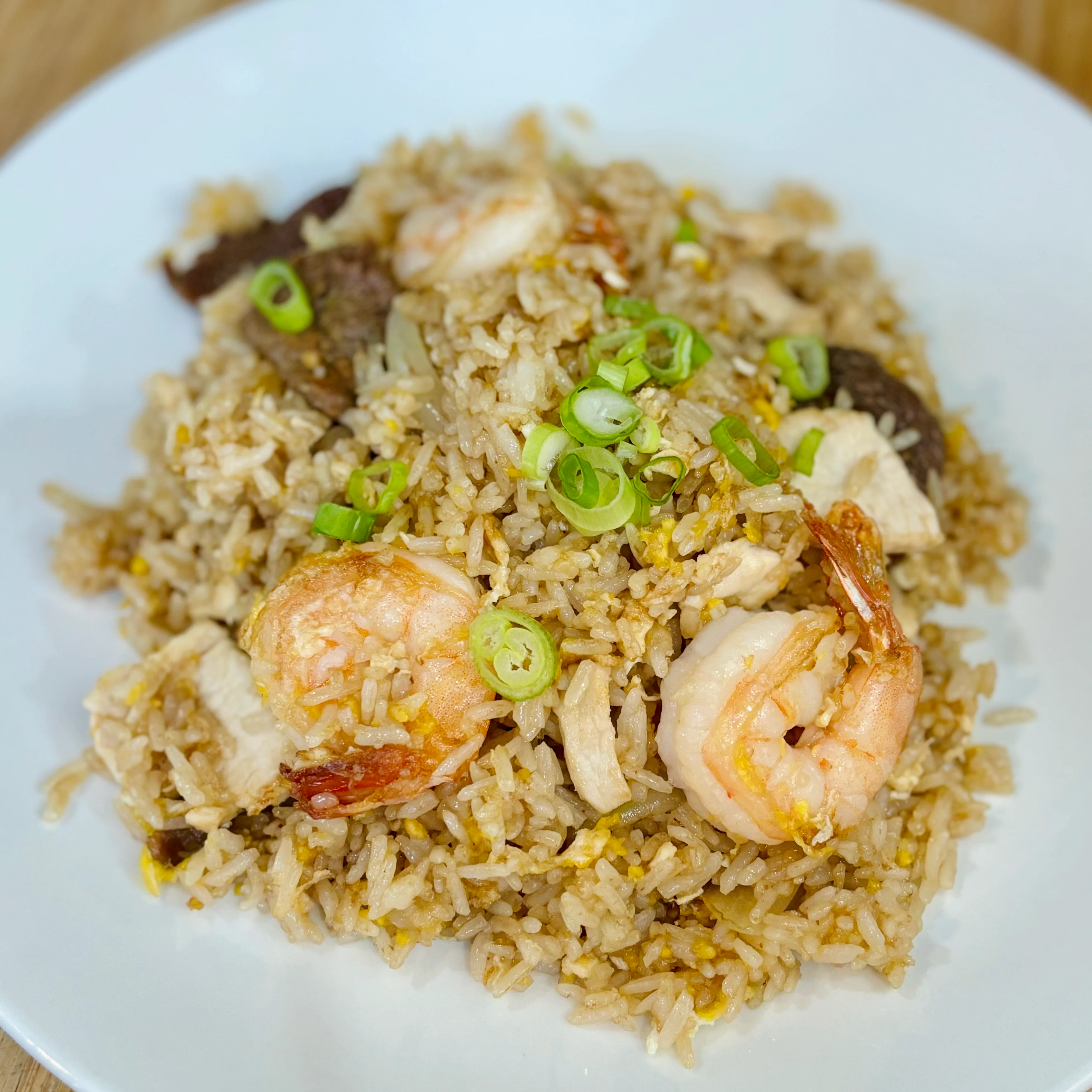 Shrimp fried rice, a classic Asian dish with savory flavors