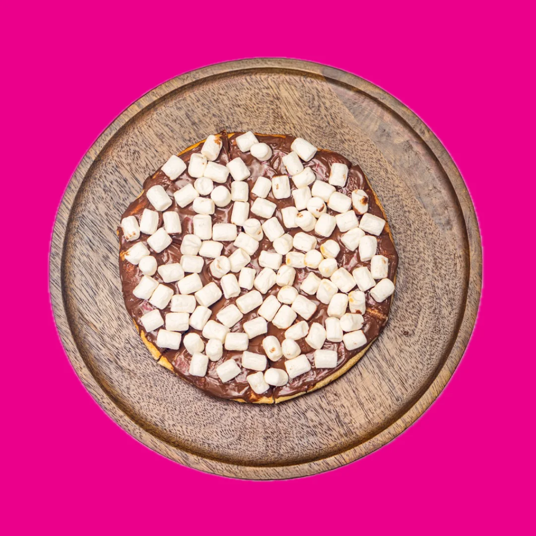S'mores pizza with chocolate and marshmallows