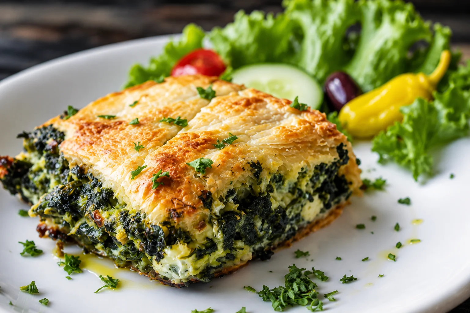 Spinach pie with flaky crust, a Mediterranean classic