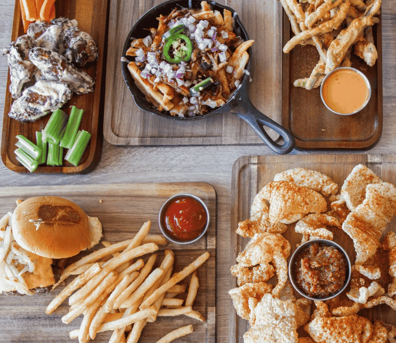 Southern-style platter with wings, fries, and dips