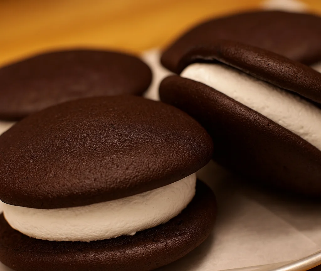 Classic whoopie pies with chocolate cookies and cream filling