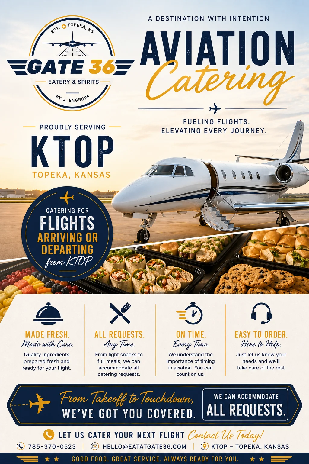 Aviation catering service for flights at KTOP, Topeka, Kansas