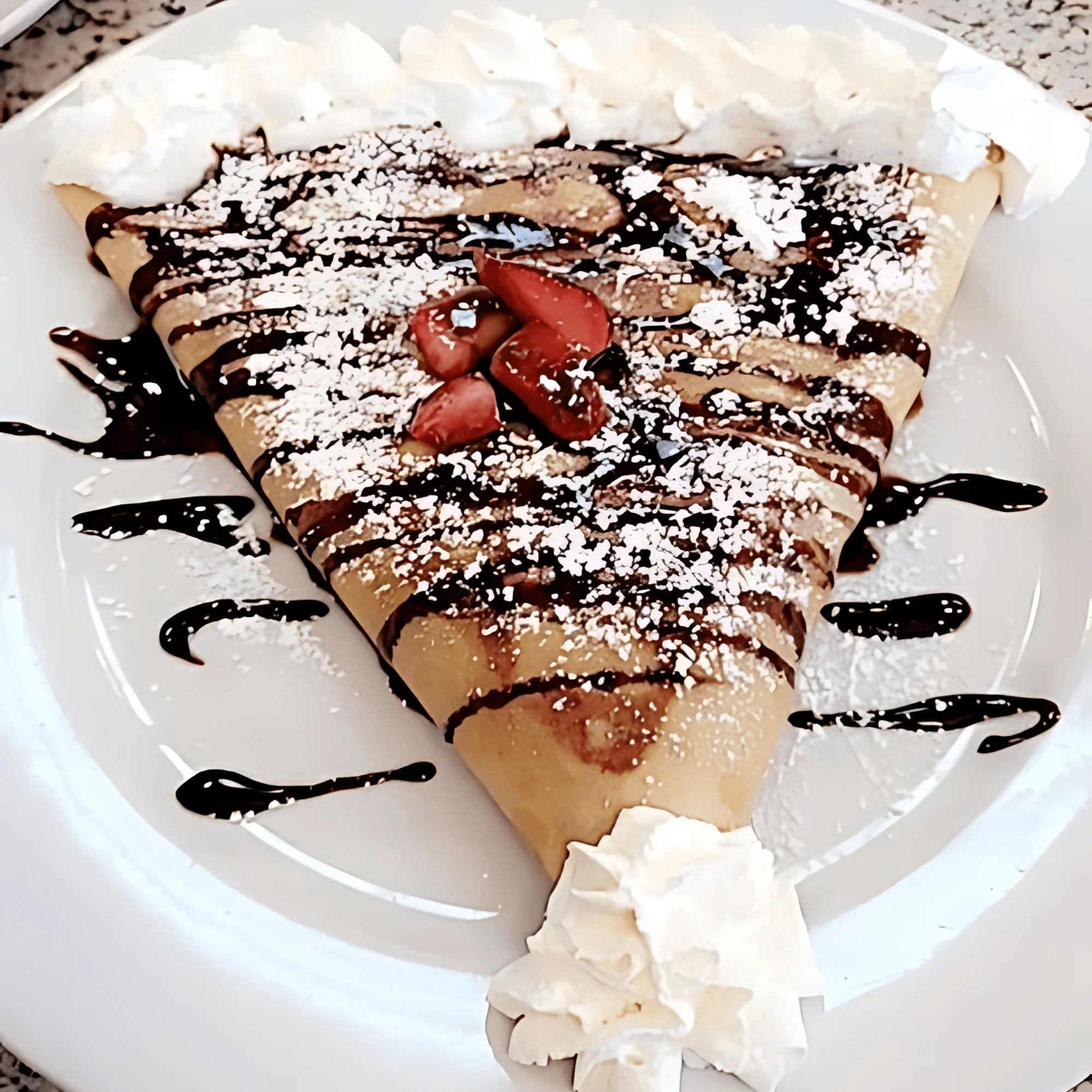 Crêpe topped with chocolate sauce