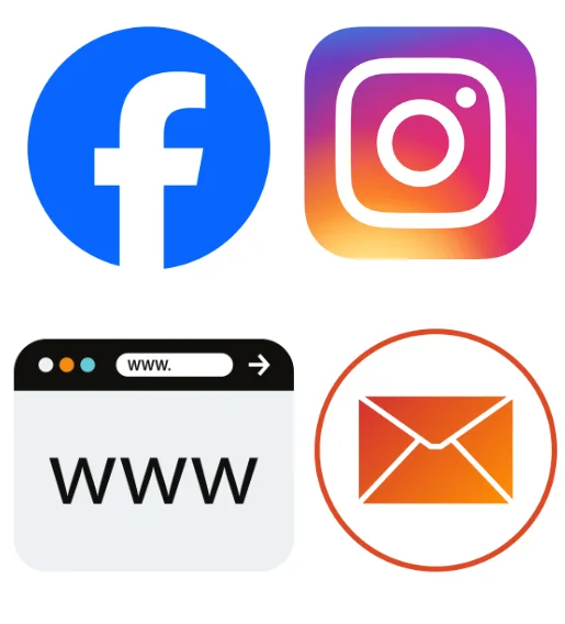 Social media icons representing various platforms for a restaurant.