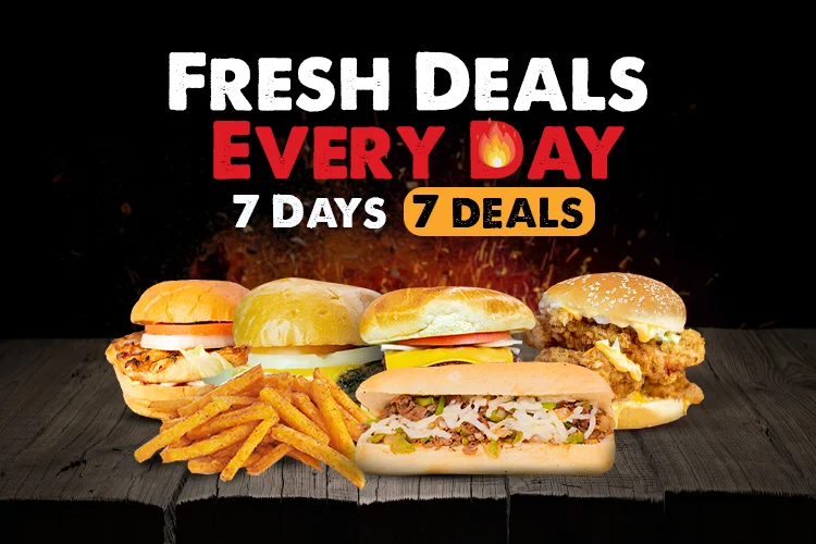 Delicious burgers and fries showcasing daily deals