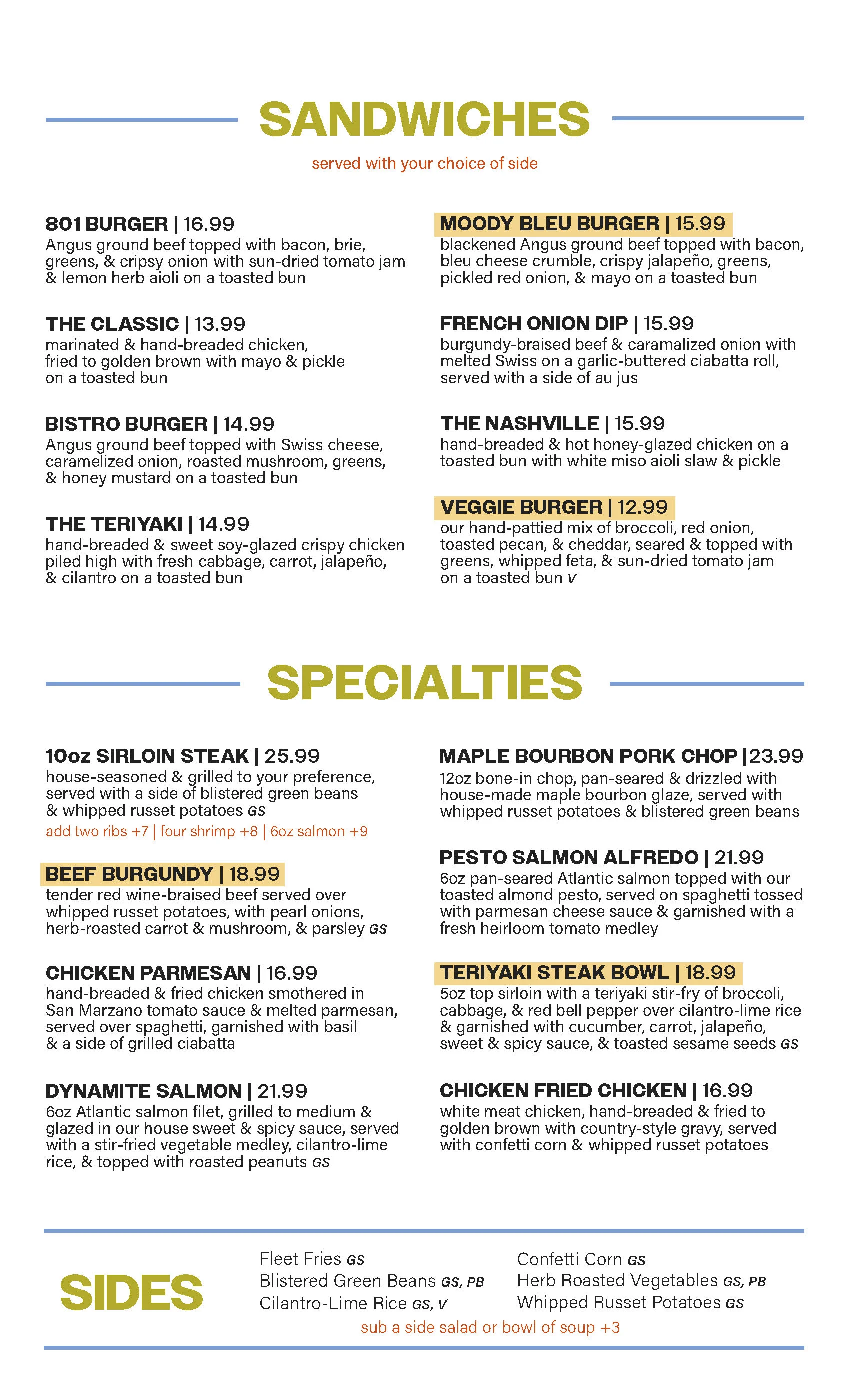 Fleetwood Dinner Menu Page 2