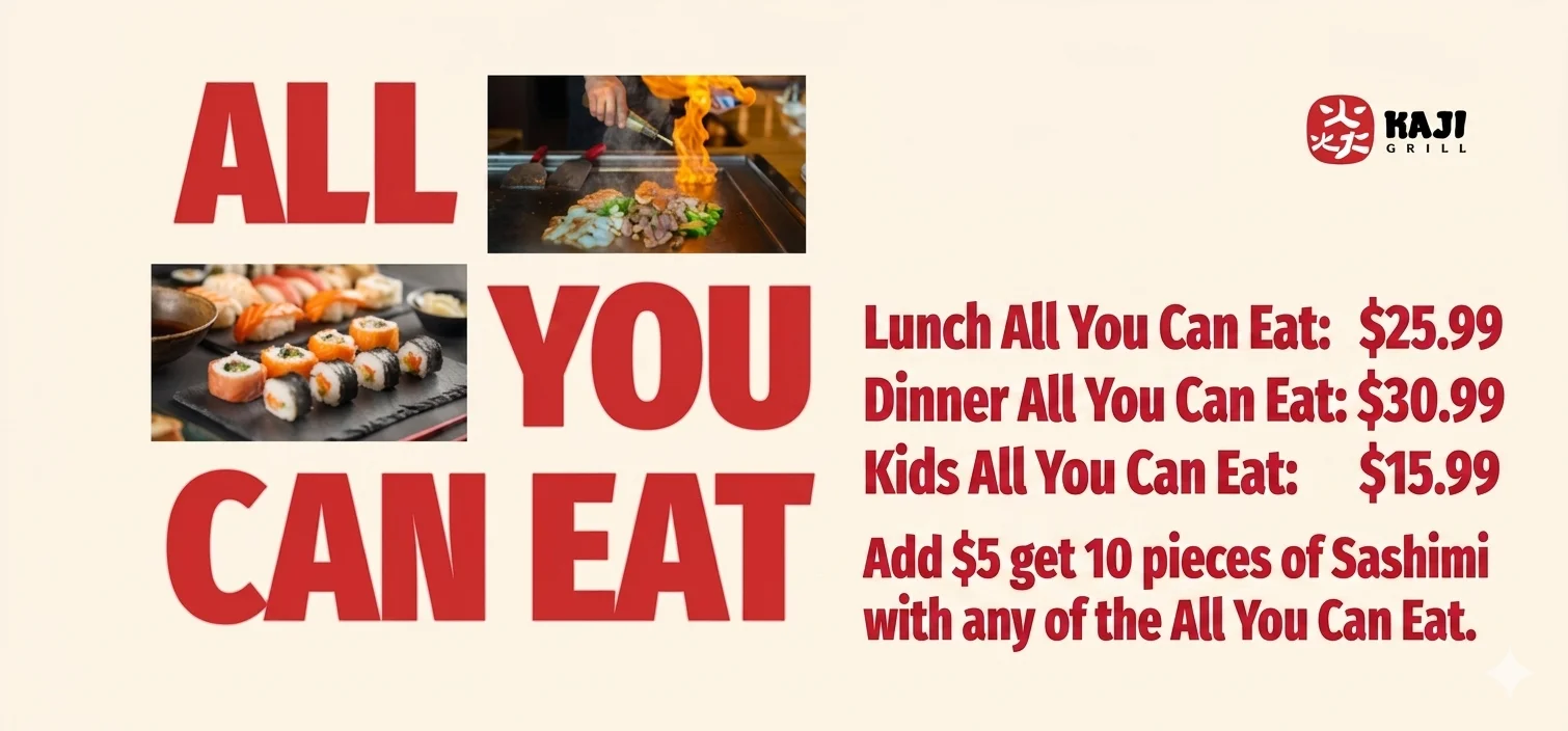 All-you-can-eat Japanese hibachi and sushi offerings