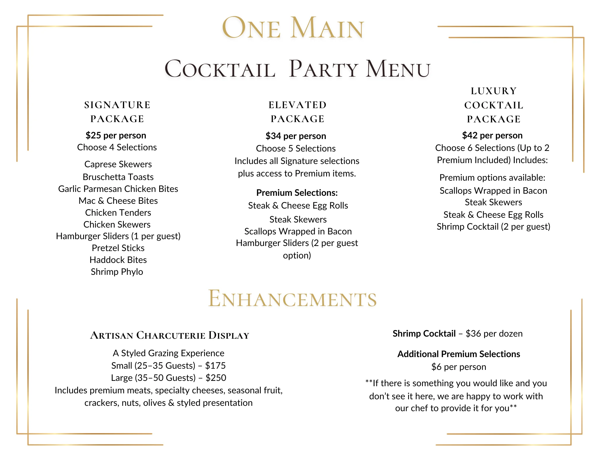Private Events Menu