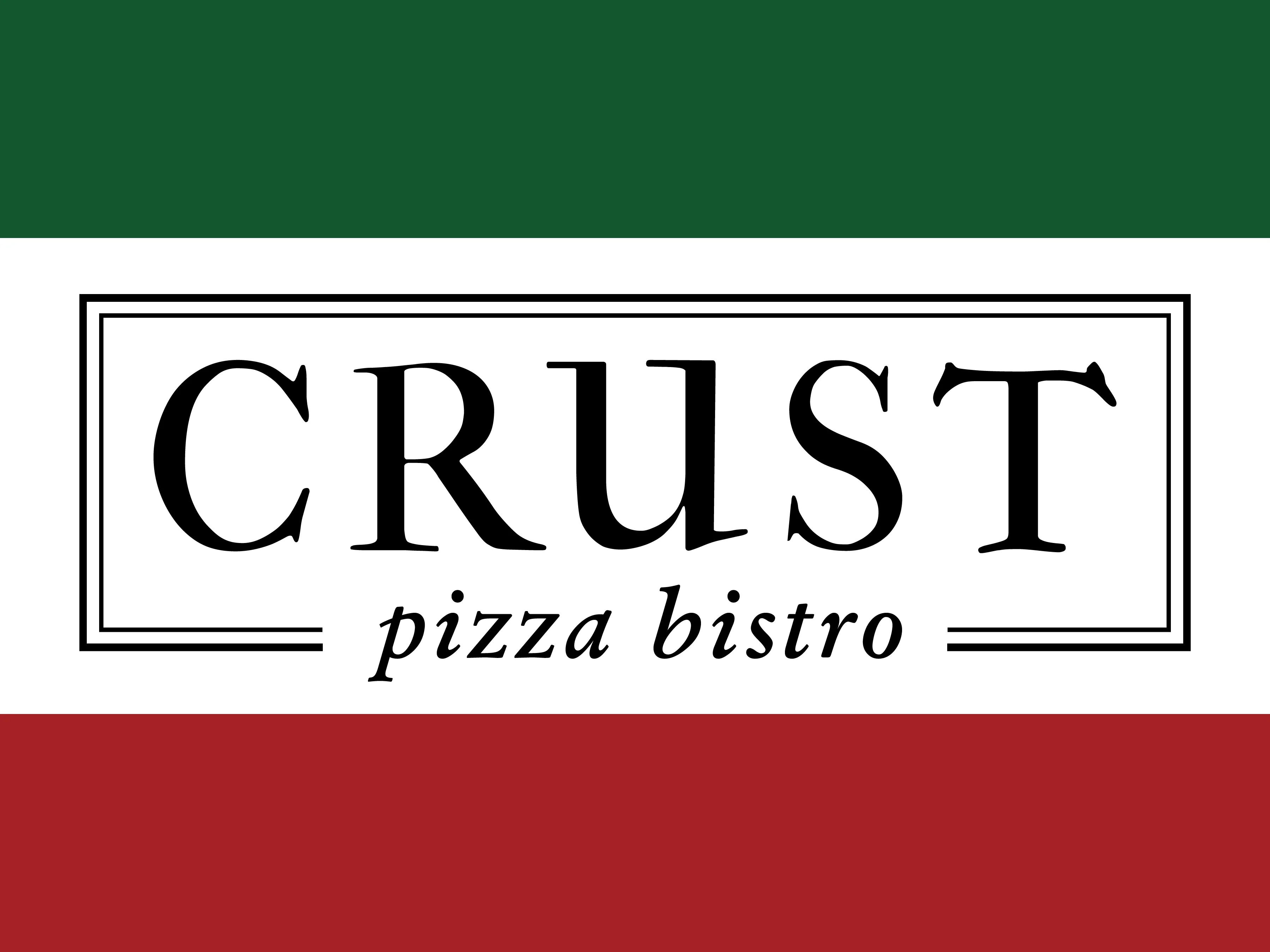 Logo of Crust Pizza Bistro with Italian flag colors