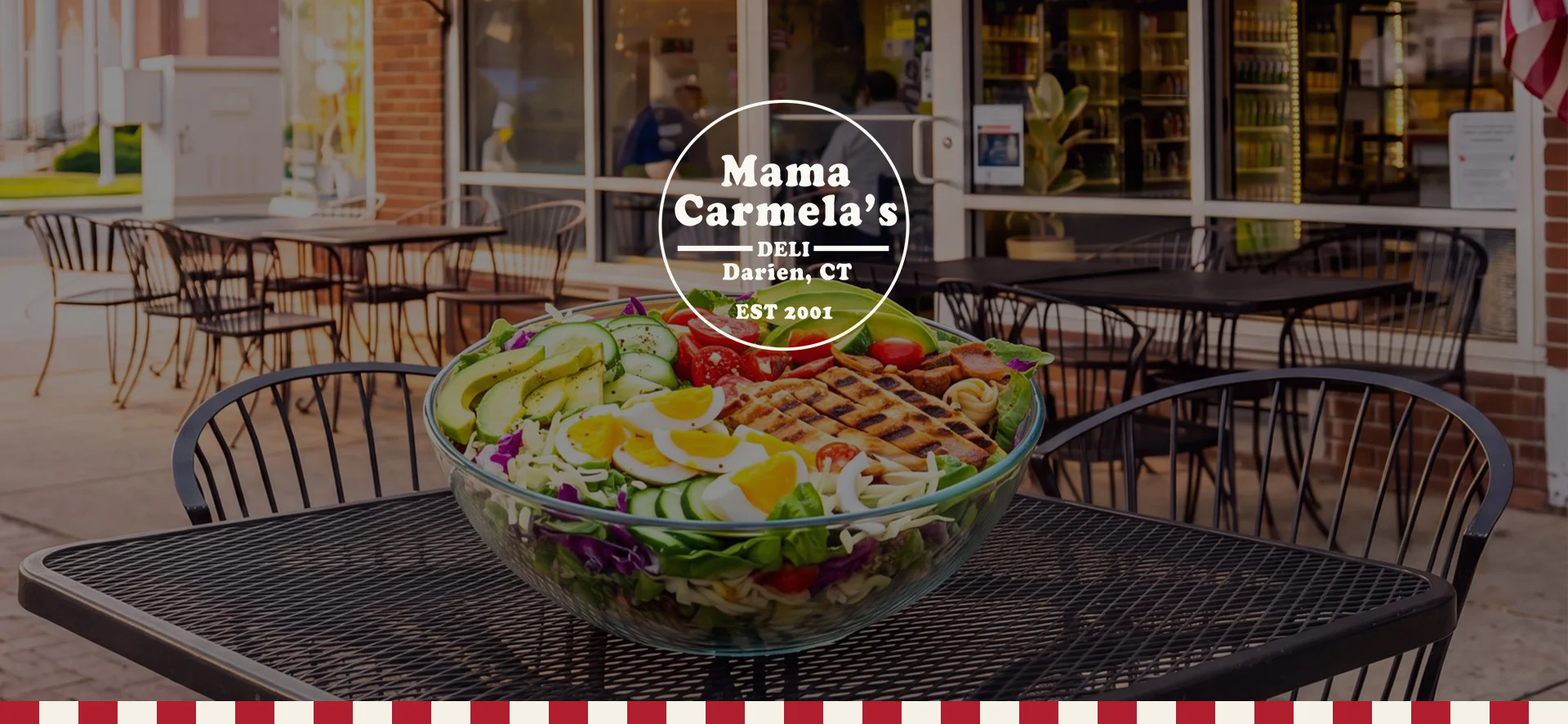 Vibrant garden salad in a glass bowl at a deli