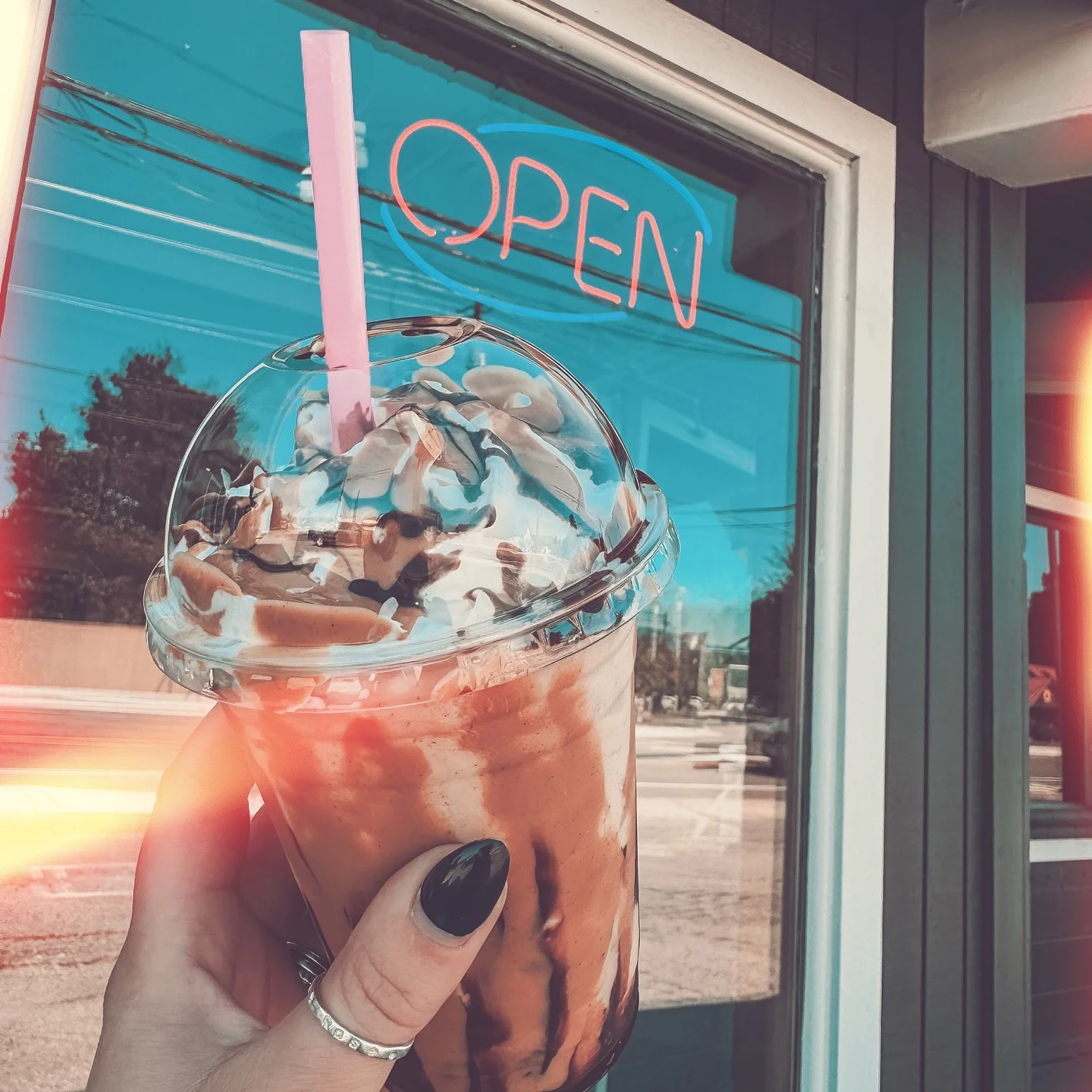 Frosted mocha frappuccino with whipped cream