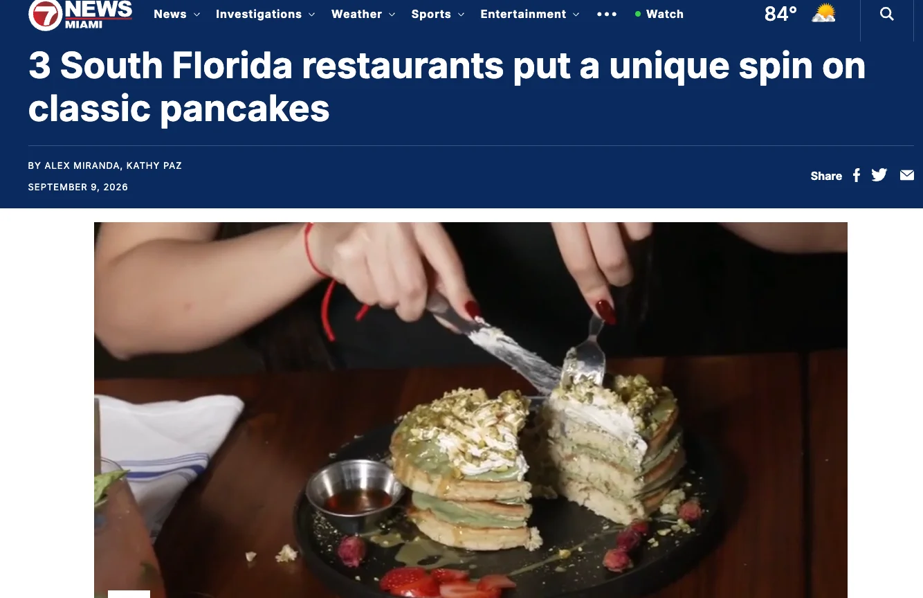 Sufrat Mediterranean Grill's Our highlighted item on the menu is the baklava pancakes. It’s our take on baklava, and we create it in pancakes.