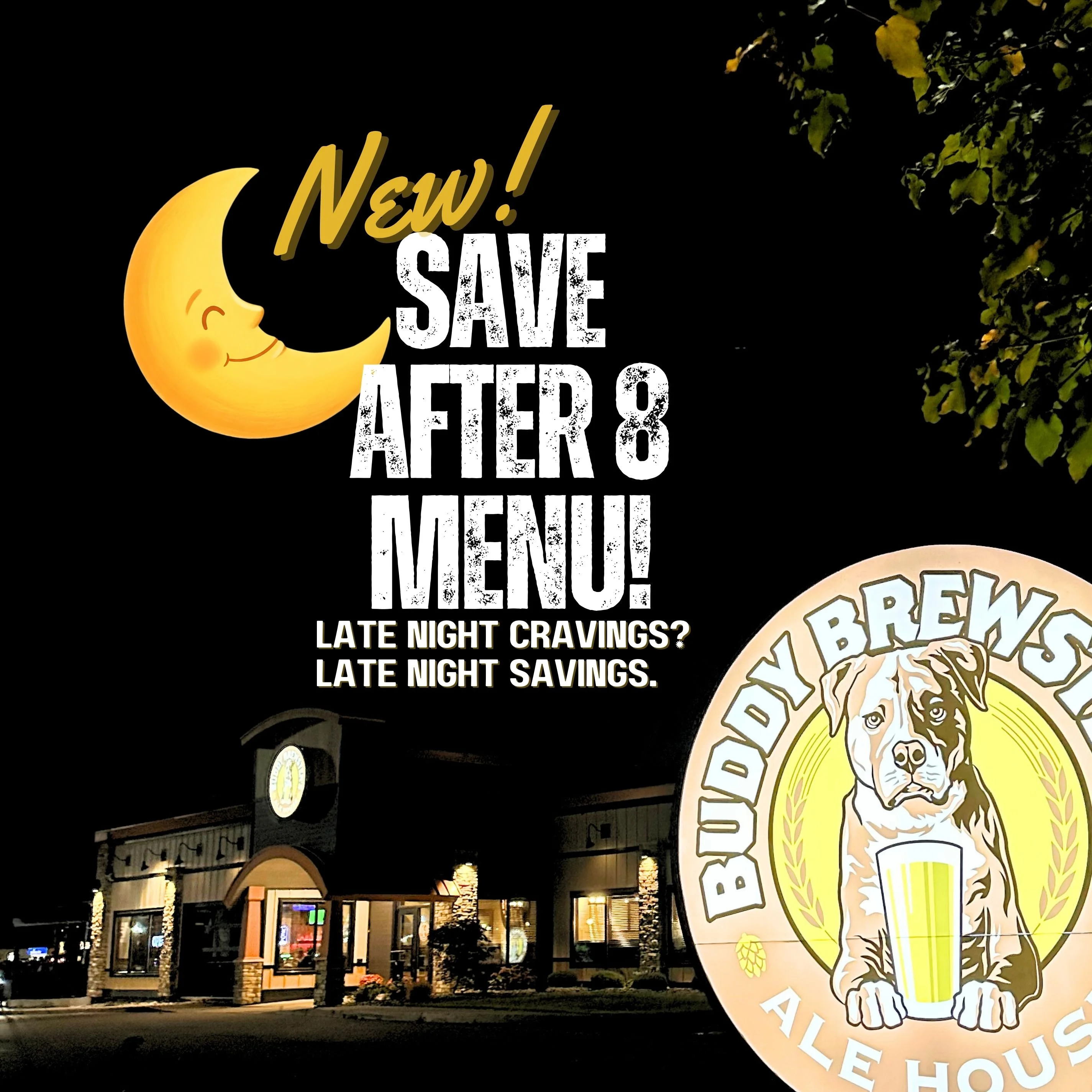 Buddy Brews Ale House late night menu announcement