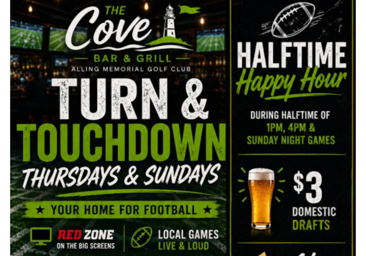 Sports bar promotional poster for football game specials