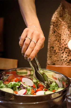 A vibrant brunch buffet featuring various dishes and colorful presentations.