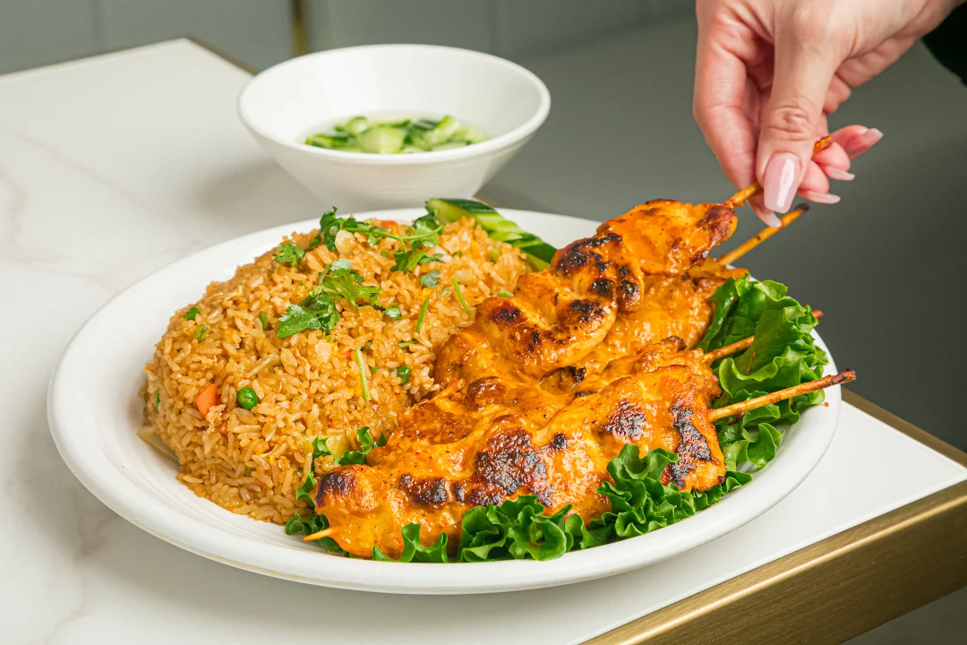 Fried Rice w/ Grilled Chicken Skewers