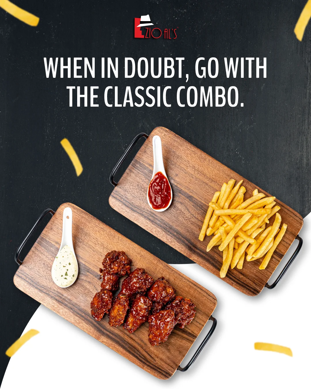 Classic combo platter with wings and fries