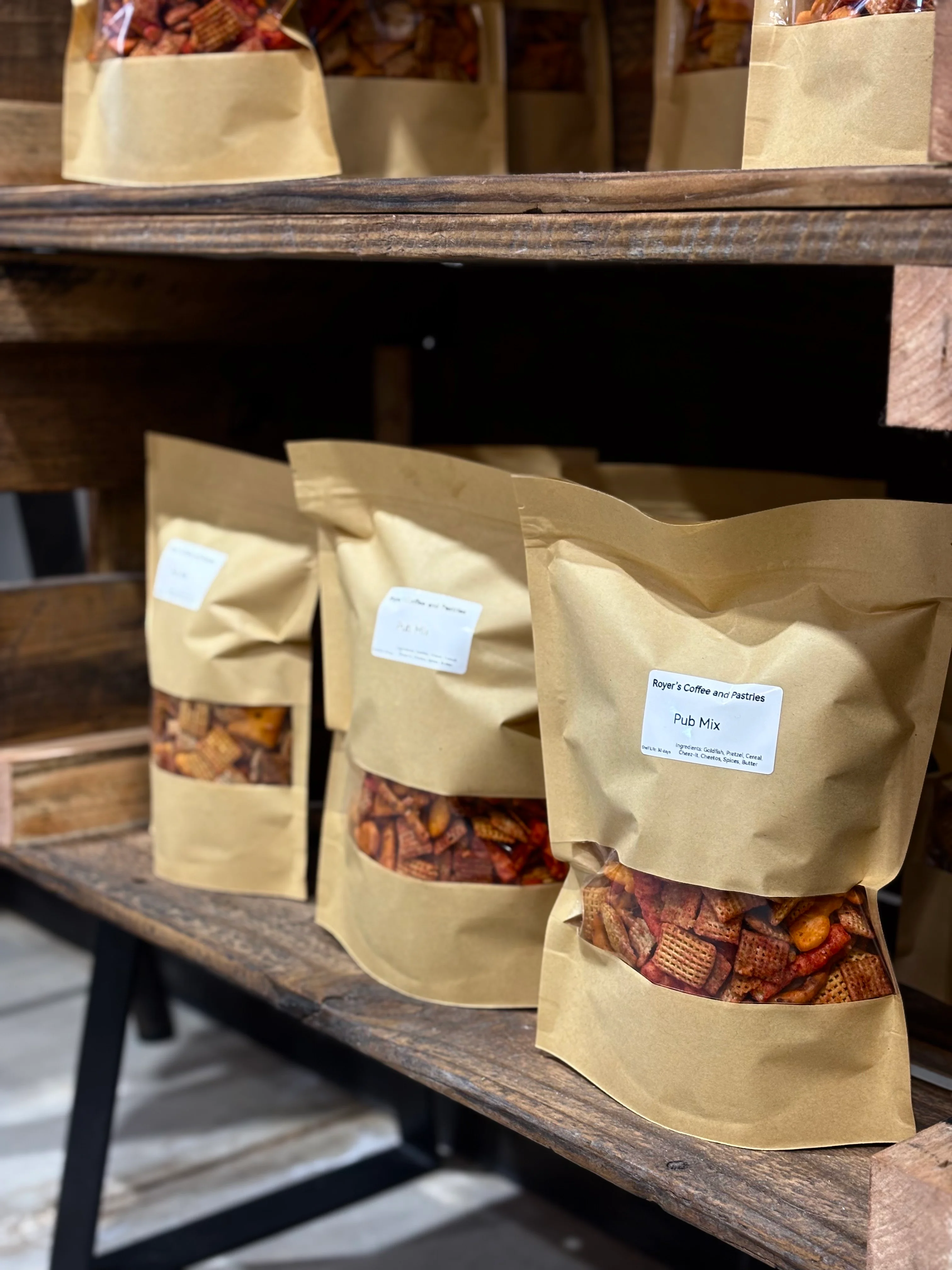 Packaged pub mix snacks in eco-friendly bags