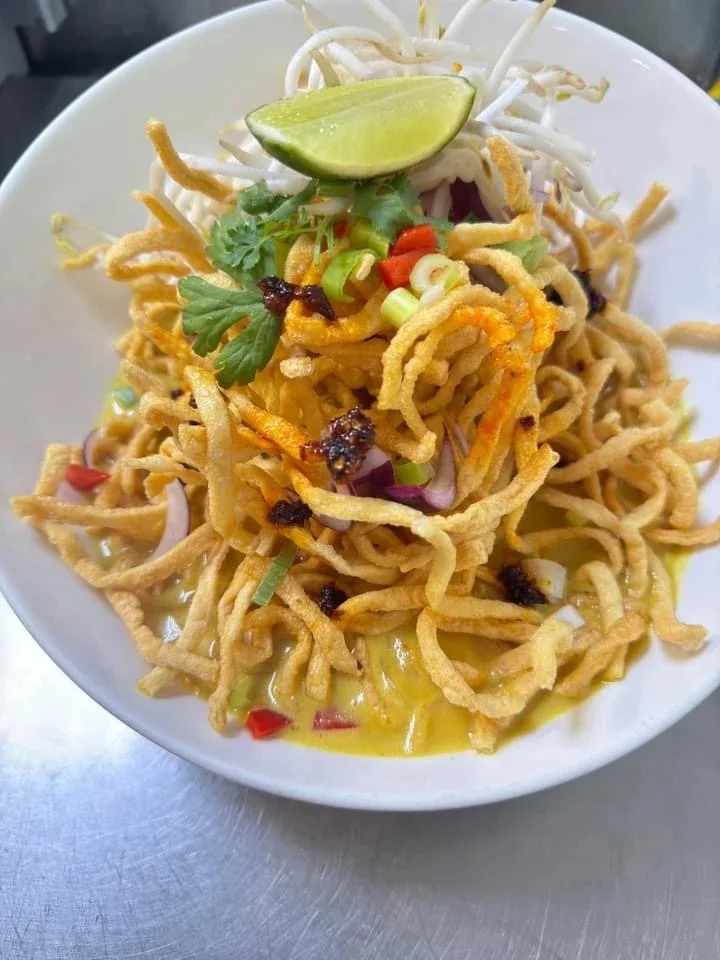 Bowl of Khao Soi, a Northern Thai coconut curry noodle dish