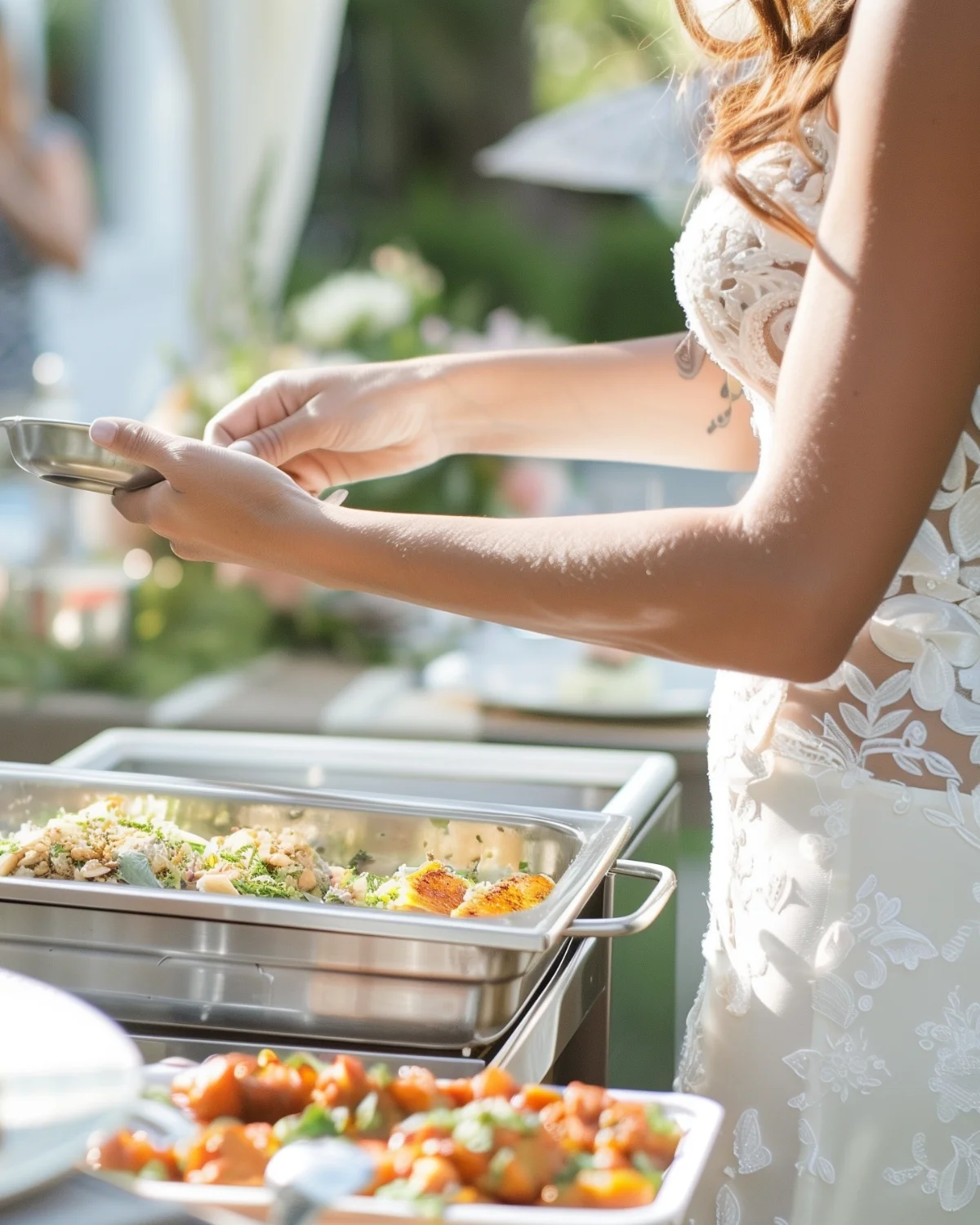 Elegant buffet setup with Mediterranean dishes at a wedding
