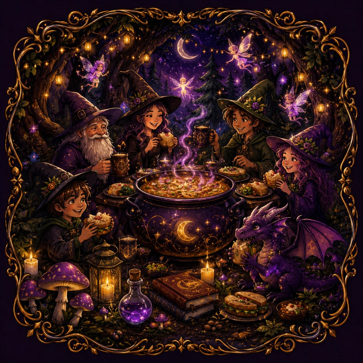 Colorful potion bubbling in a cauldron with smoke