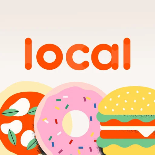 Colorful graphic featuring local food icons like donuts and burgers
