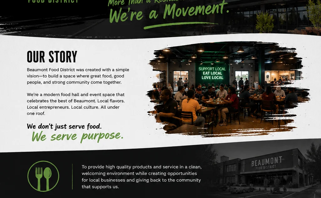 Modern food hall interior with community dining atmosphere