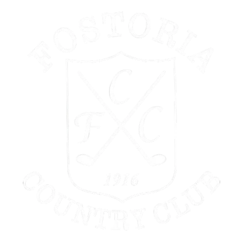 Fostoria Country Club logo with golf clubs and established date