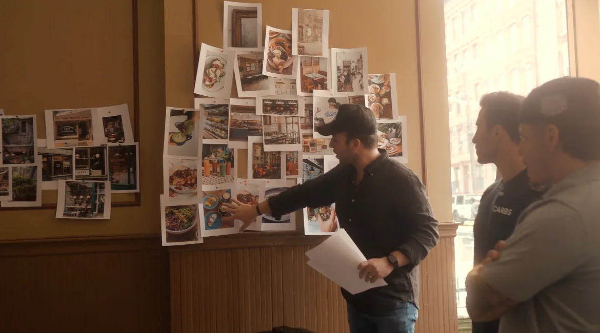 Creative brainstorming session for restaurant design and menu ideas
