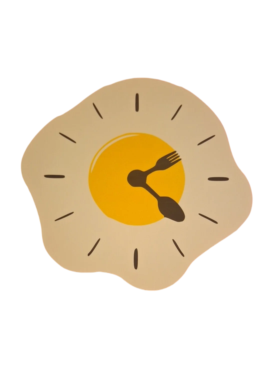 Artistic clock design resembling a fried egg