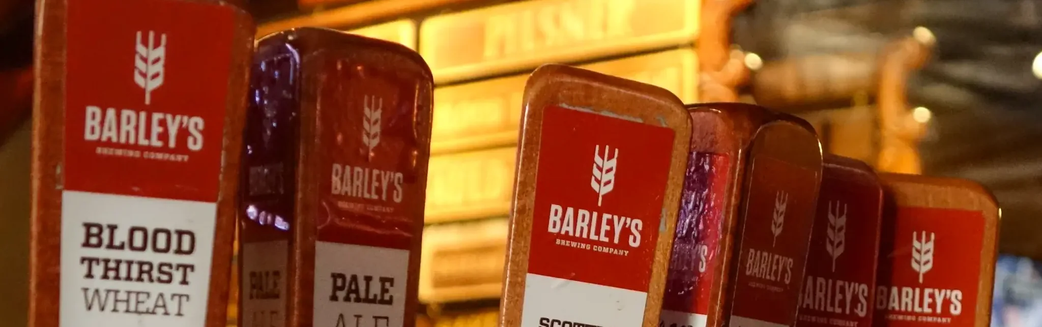 Craft beer taps at a brewery featuring various styles