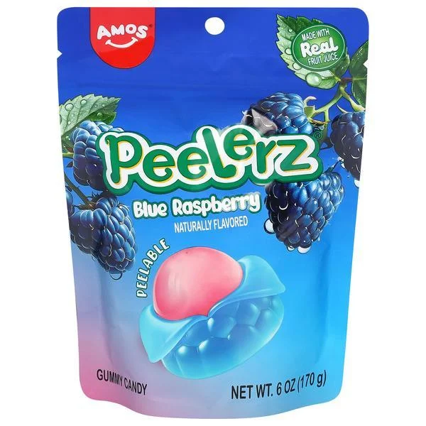 Amos Blue Raspberry Peelerz Gummy Candy Bag