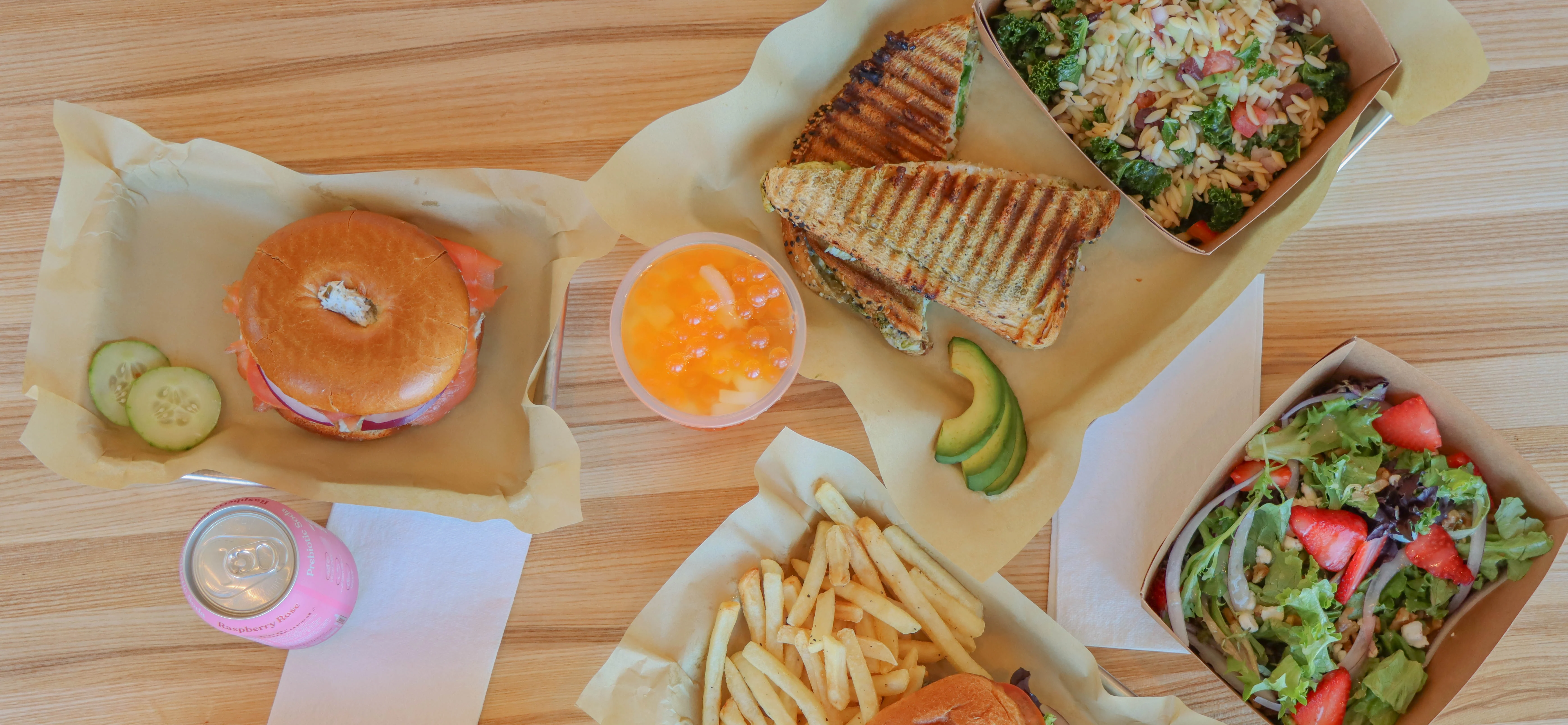 Flatlay of Breakfast and Lunch Food Items