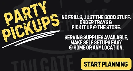 Promotional graphic for party pickups at a restaurant
