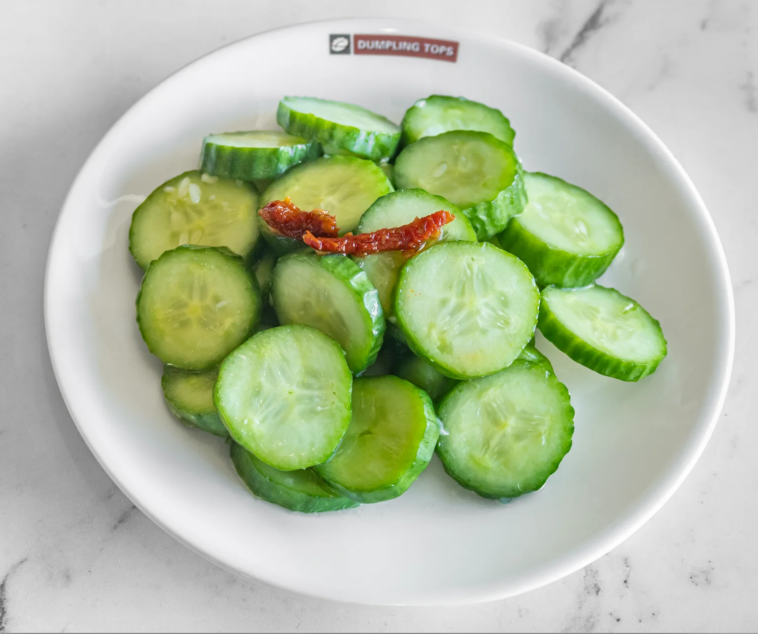 Chinese spicy cucumber salad with chili