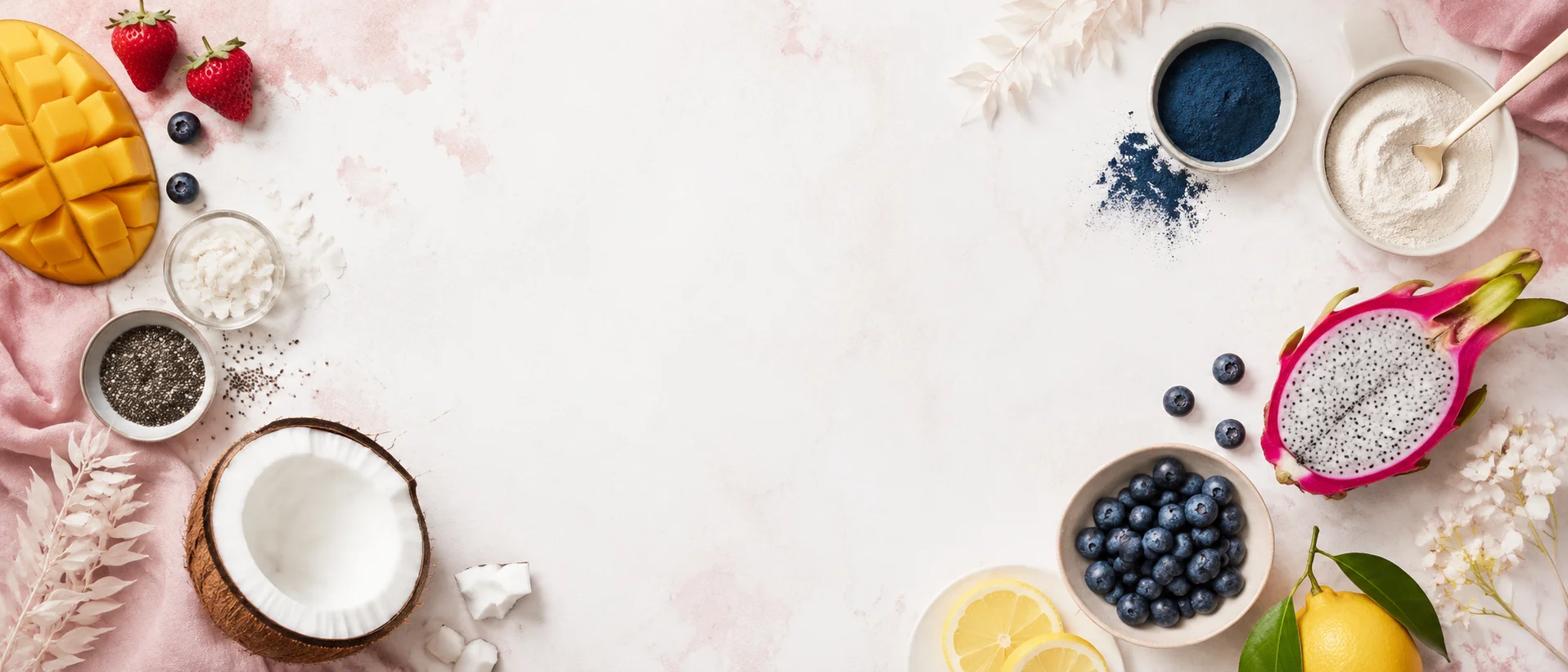 Colorful smoothie bowl ingredients for a tropical breakfast