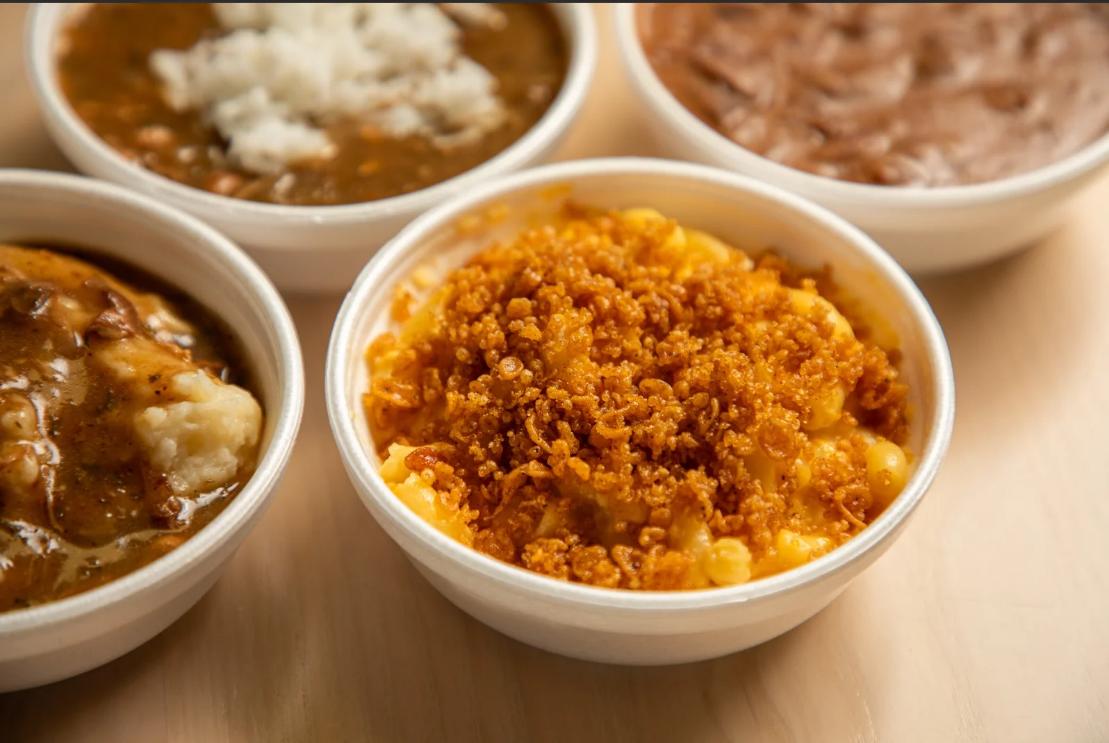 Southern-style mac and cheese topped with crispy breadcrumbs