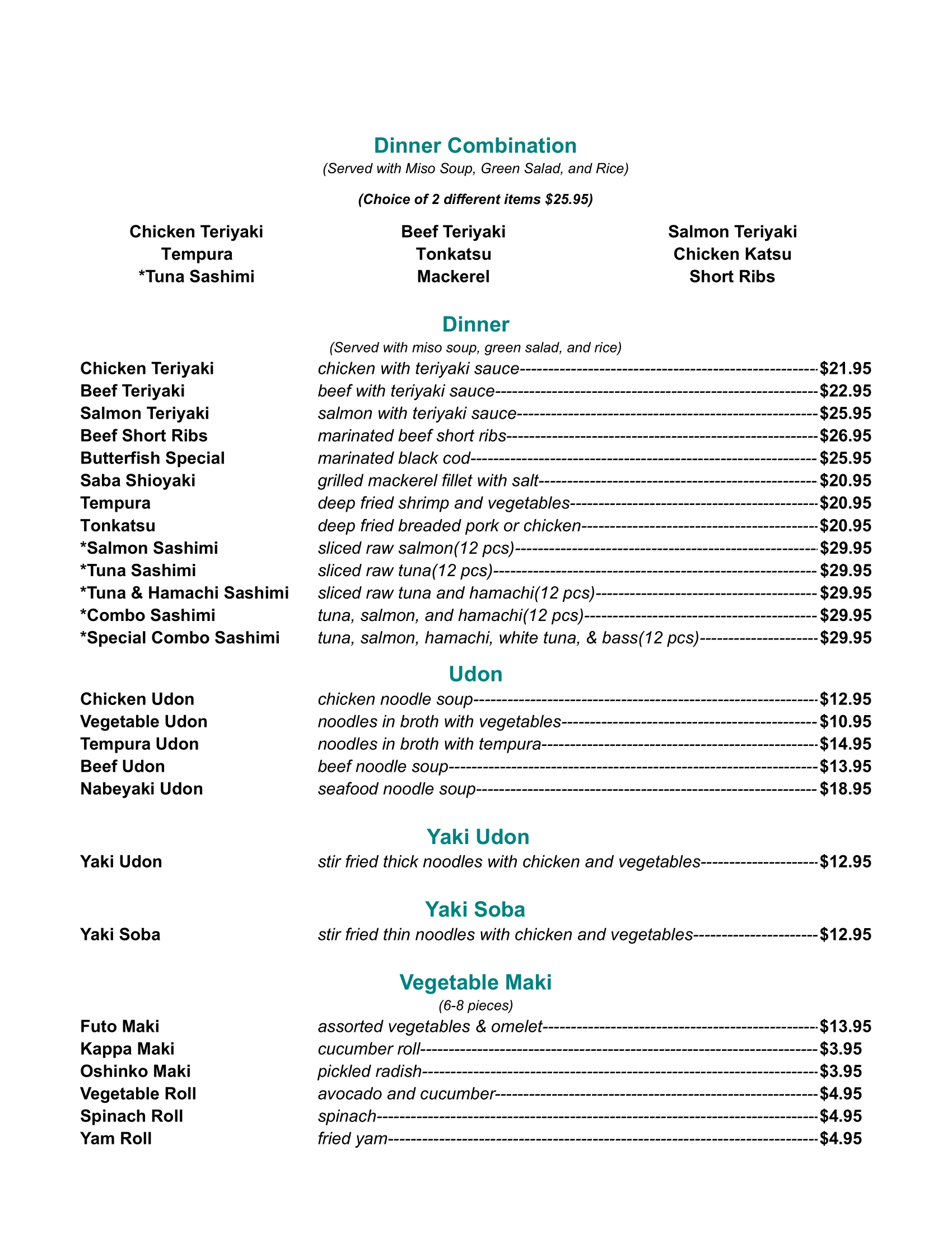 Dinner Menu