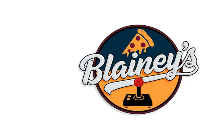 Blainey's logo featuring pizza and arcade joystick design