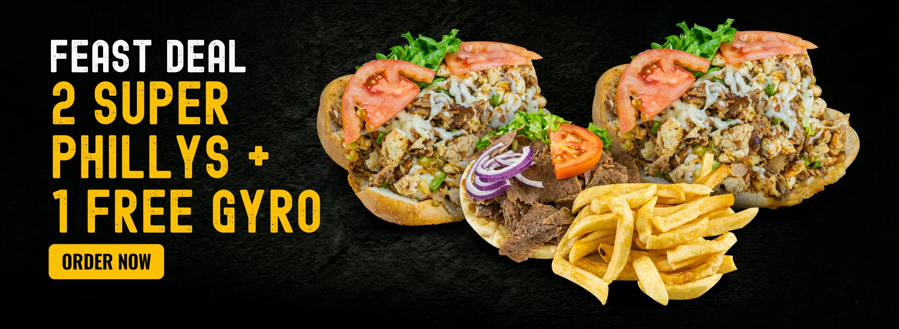 Philly jerk steak sandwich with fries