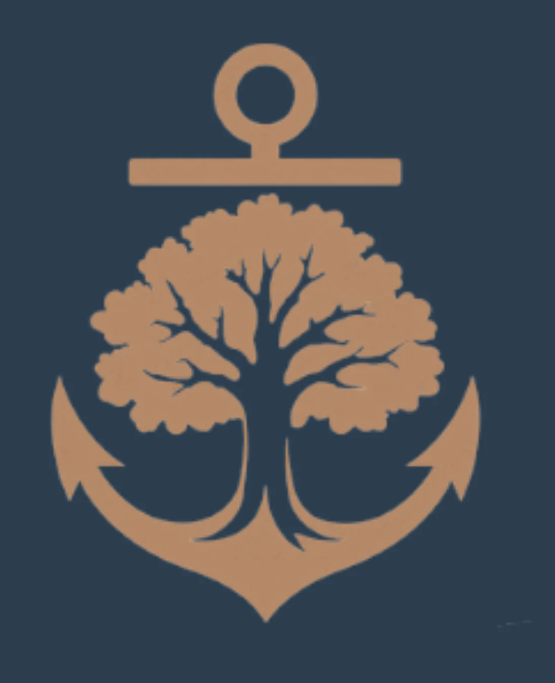 Stylized logo featuring an anchor and a tree