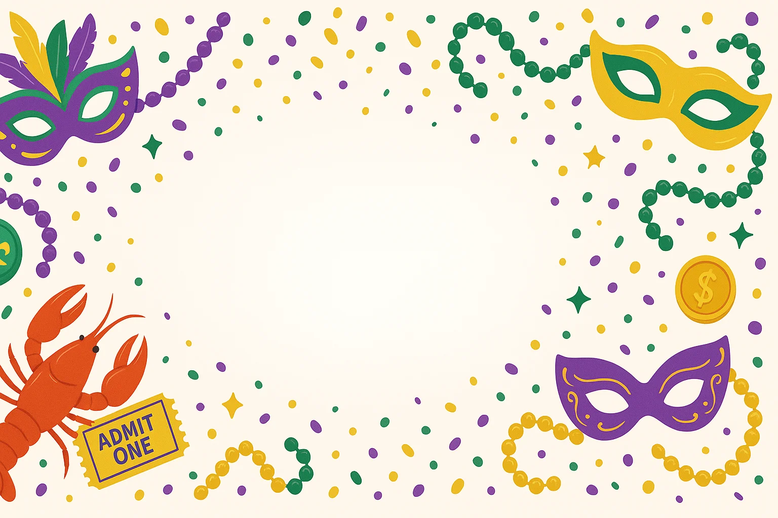 Colorful Mardi Gras decorations with masks and beads